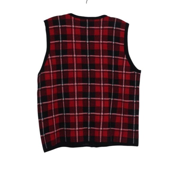 Croft & Barrow Sweater Vest Women’s Size Large Red Black White Plaid V Neck - Picture 3 of 3
